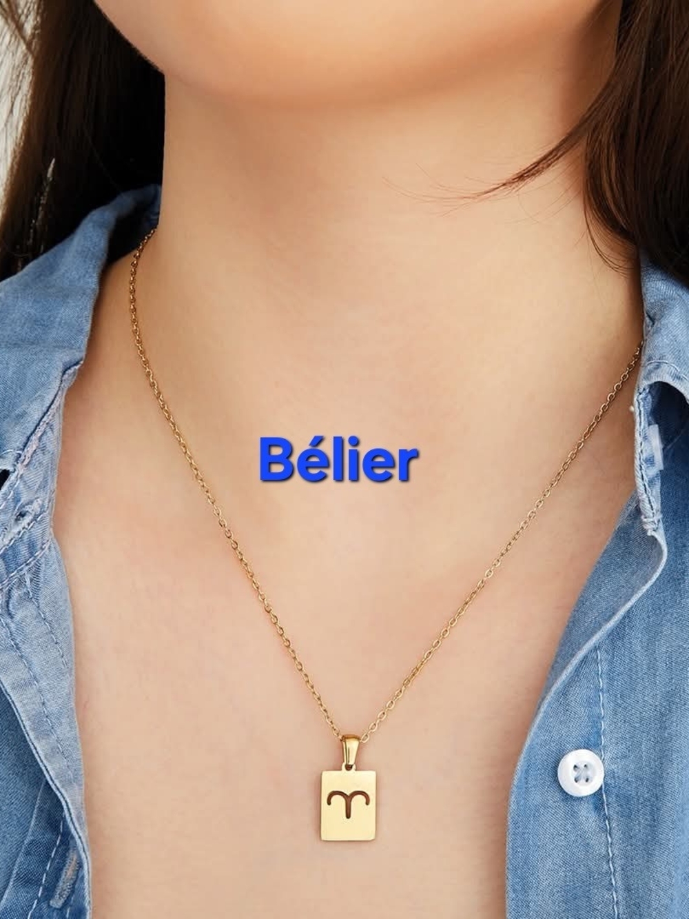 Stainless Steel Gold Zodiac Aries Pendant Necklace - Women Jewelry